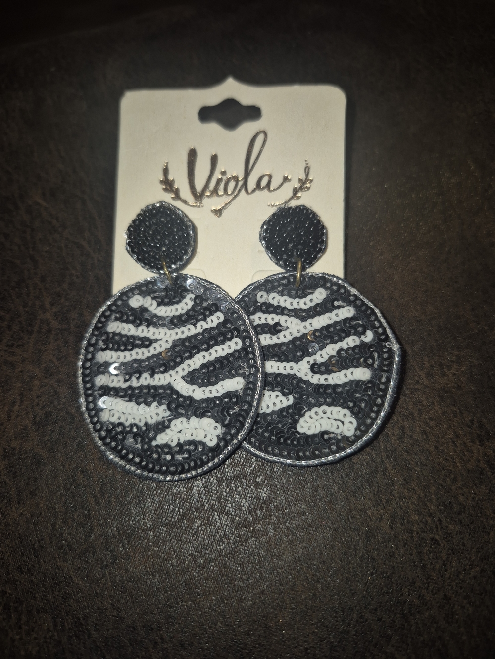 Viola Black & White Sequin Zebra Drop Earrings